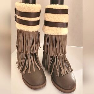 🤎RARE🤎 Koolaburra by UGG Knee High Payton Fringe Strappy Buckle Boots